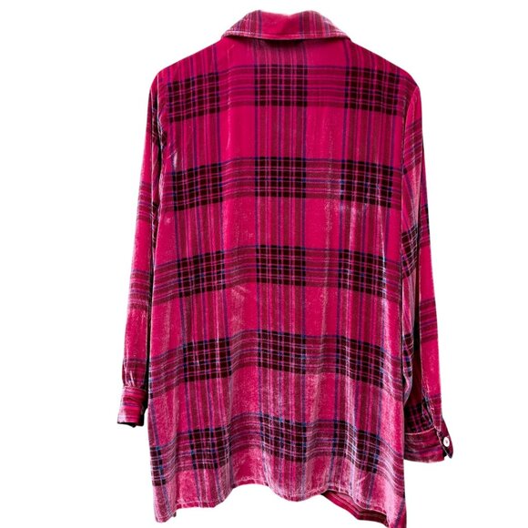 SOFT SURROUNDINGS Velvet Shirt Large Tall Pink Plaid Rayon Silk Button Up Womens - Picture 5 of 11